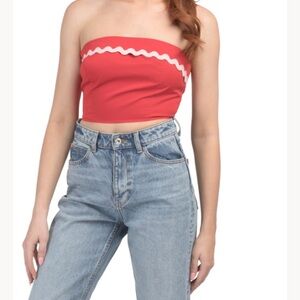 Contrast Rick Rack trim Strapless Crop Top NWT